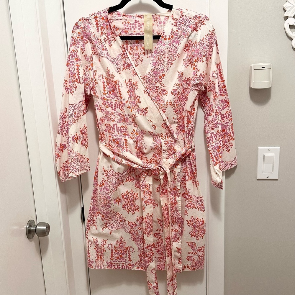 Anthropologie Plum Pretty Sugar Cotton Robe Kimono Red/Purple Floral S Women